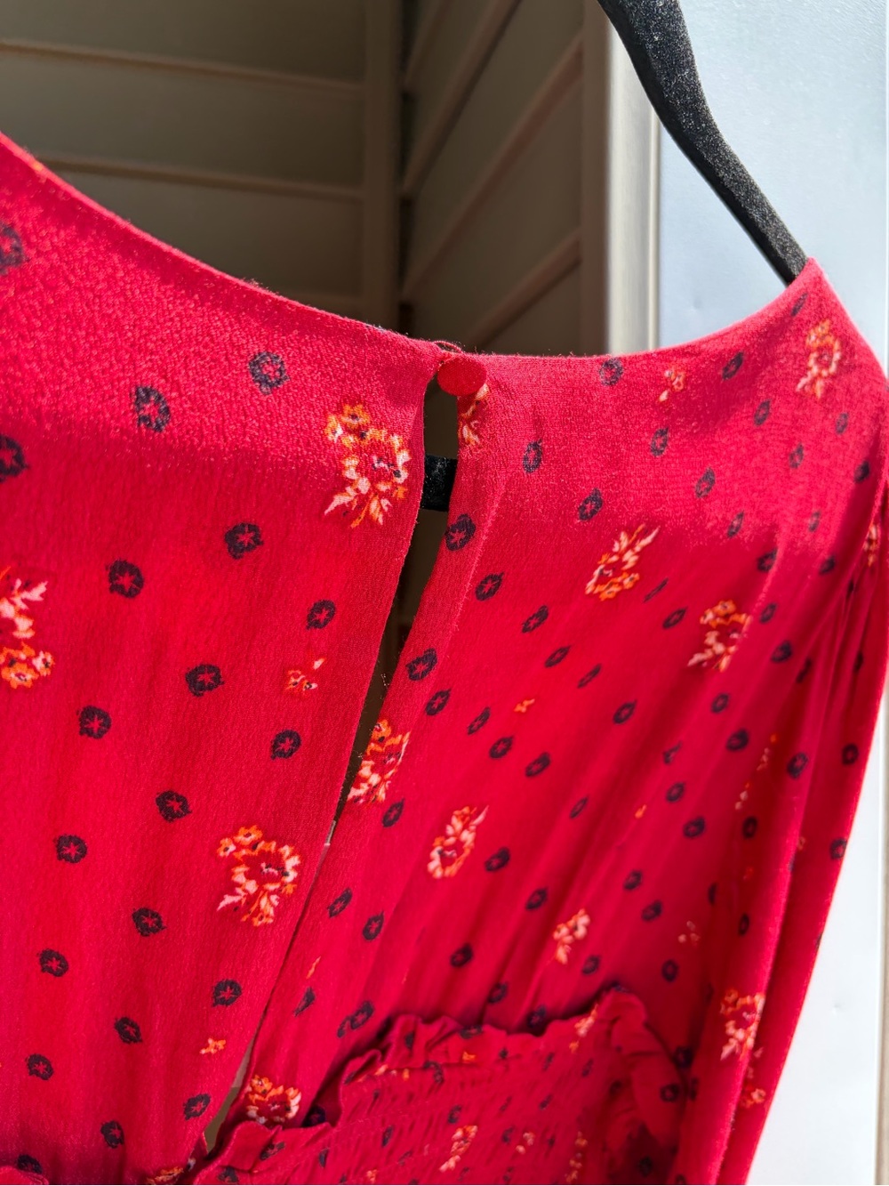 🆕🌹Free People Ruby Combo Smocked Mini Dress Boho Long Sleeve Red Floral XL Chic - Picture 6 of 17